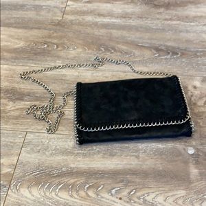 Black clutch purse with chain strap